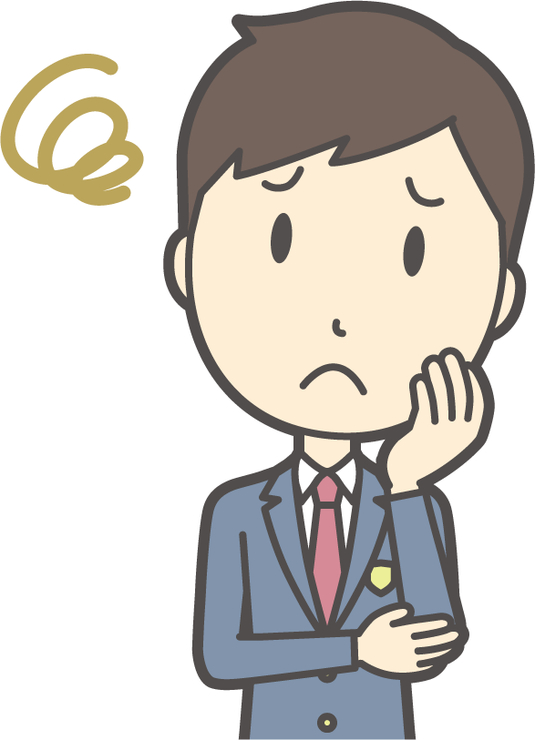 迷いで困る元店長シバのイラスト